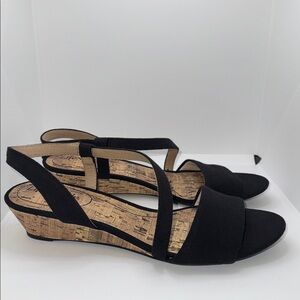 LifeStride Yasmine Wedge Sandal Black Canvas & Cork Women’s 9